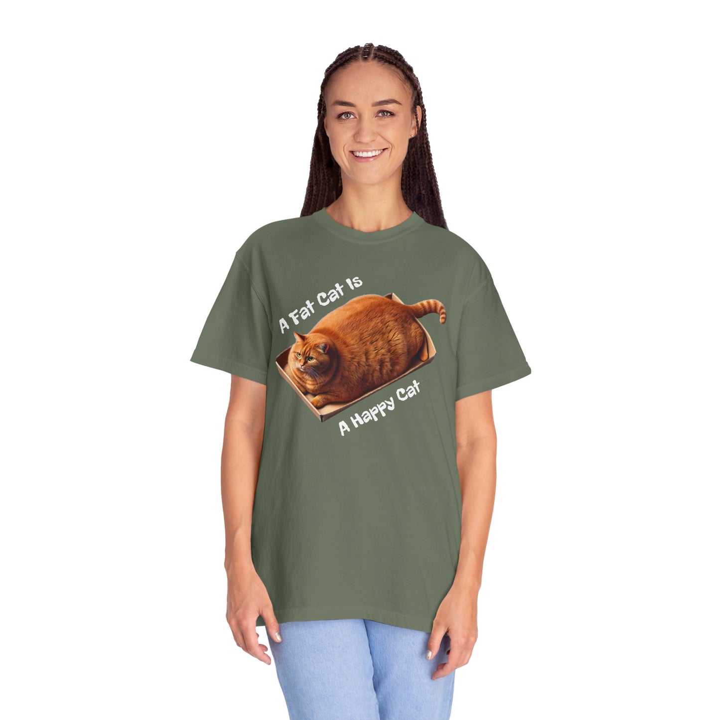 A Fat Cat Is A Happy Cat - Graphic Unisex Garment-Dyed T-shirt