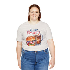 Happy 4th Of July Burger and Mug Graphic, Unisex Jersey Short Sleeve Tee