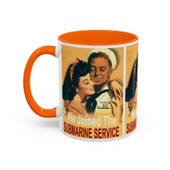 Mug - Vintage He Joined The Submarine Service Unique Tri Panel Image Accent Coffee Mug (11, 15oz)