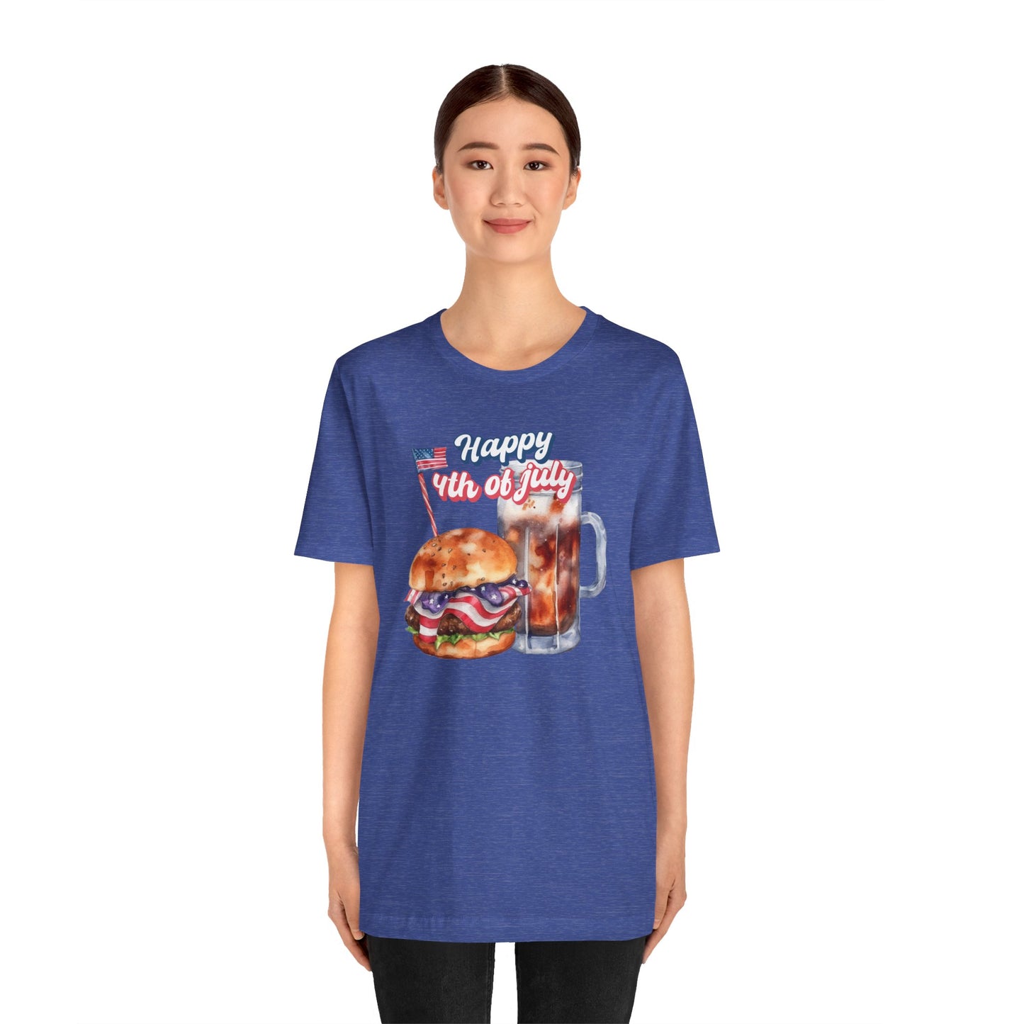 Happy 4th Of July Burger and Mug Graphic, Unisex Jersey Short Sleeve Tee