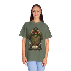 Graphic T-Shirt — Vintage WWII General George Patton Binoculars Design with "Rommel You Magnificent Bastard" Text