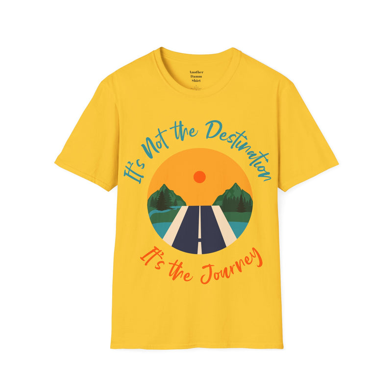 Its Not The Destination Its The Journey Retro Sunset Unisex Softstyle T-Shirt  A unique motivational expression of setting goals