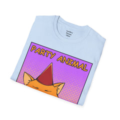 PARTY ANIMAL Birthday Hat Wearing  Pop Art Cat Unisex Softstyle T Shirt