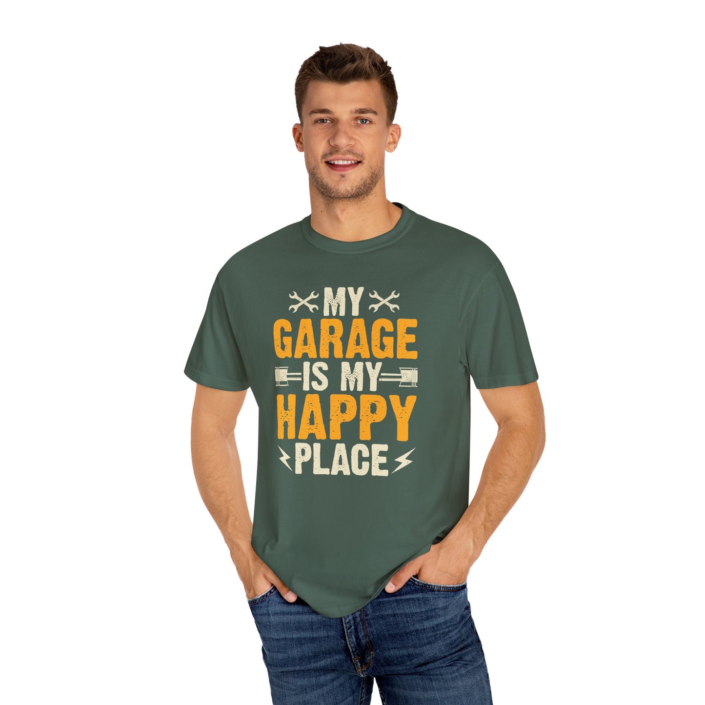 My Garage Is A Happy Place, Comfort Colors Unisex Relaxed Fit T Shirt