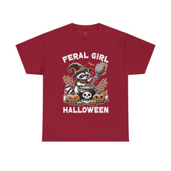 Feral Girl Halloween Raccoon! Graphic Unisex Heavy Cotton Tee