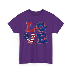 LOVE red white and blue graphics Unisex Heavy Cotton Tee / see our matching T Shirt , coffe mugs and tote bags