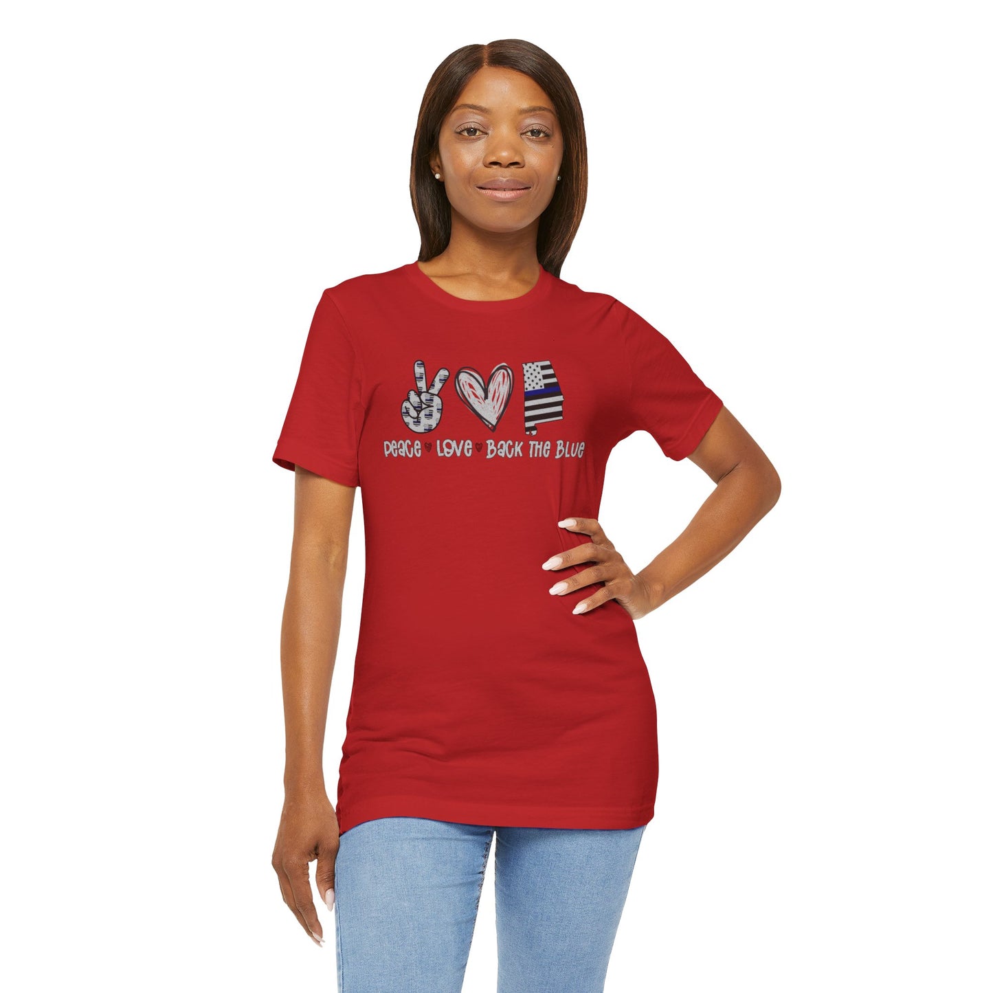 Peace Love Back The Blue in Alabama, Graphic Unisex Short Sleeve Tee