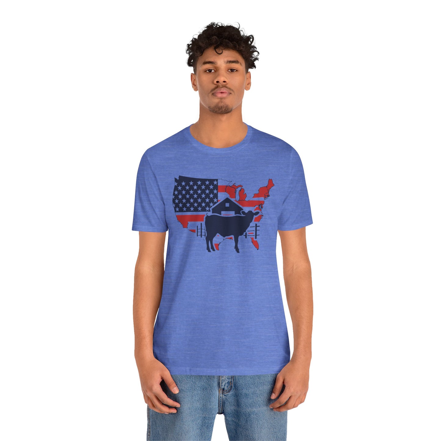 Red White and Blue Farmer Graphic, Unisex Jersey Short Sleeve Tee