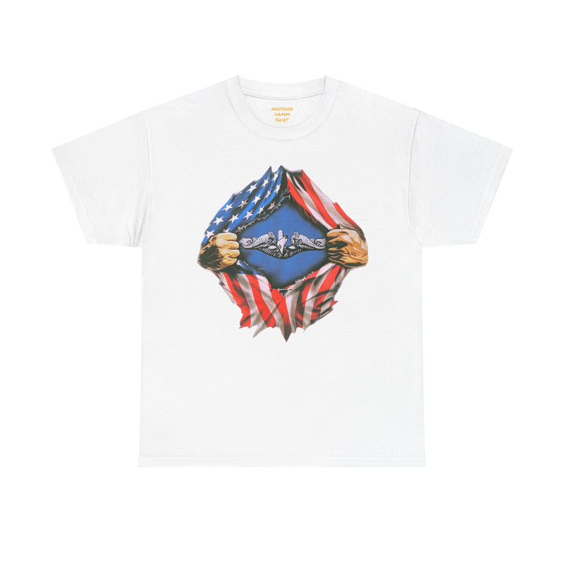 United States Navy Submarine Warfare Breast Insignia / Unisex Heavy Cotton Tee / red white blue / Dolphins / Superman / for him/her