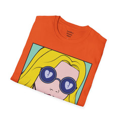 NO WORRIES Glass Wearing Pop Art Blonde Girl Unisex Softstyle T Shirt