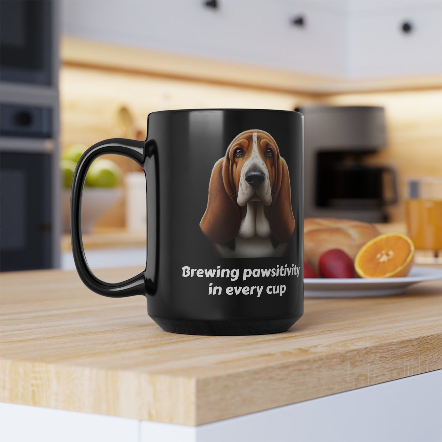 Basset Hound Black Mug (11oz, 15oz), Brewing Pawsitivity In Every Cup