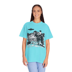 UFO Meets Cowboy Unisex Garment Shirt -Dyed  T Shirt