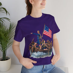 Historical Fever Patriot T‑Shirt — Revolutionary Flag Rowboat Design