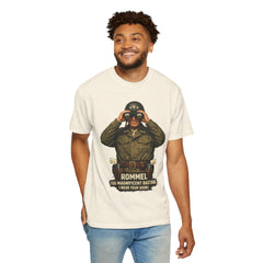 Graphic T-Shirt — Vintage WWII General George Patton Binoculars Design with "Rommel You Magnificent Bastard" Text