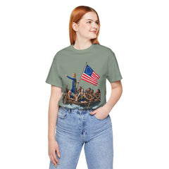 Historical Fever Patriot T‑Shirt — Revolutionary Flag Rowboat Design