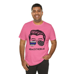 BACK THE BLUE Dad with Glasses, Graphic Unisex Short Sleeve Tee