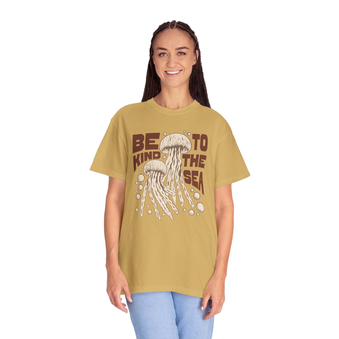 Jelly Fish, Be Kind To The Sea -  Graphic Unisex Garment-Dyed T-shirt