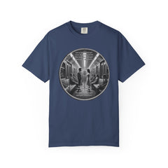 Don;t Stop Believing Subway Reflection T-Shirt — Vintage Black & White Urban Photo Tee