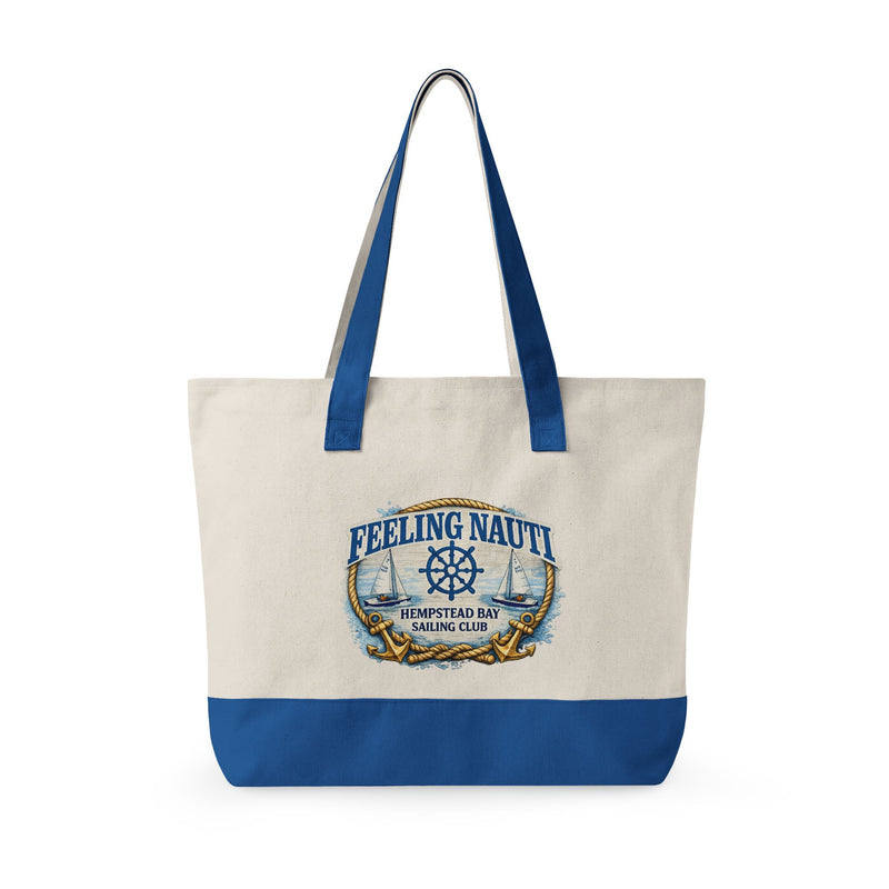Feeling Nauti Canvas Tote — Hempstead Bay Sailing Club Nautical Zippered Beach Bag for Sailing Lovers