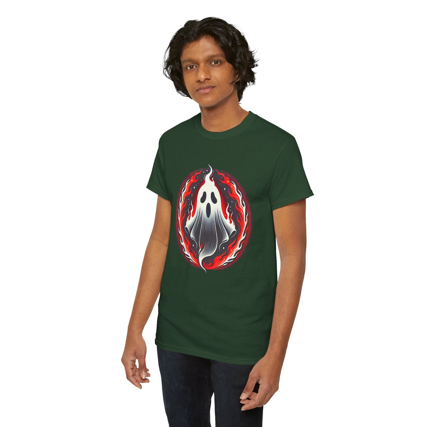 Fiery Fire Ghost - Graphic Unisex Heavy Cotton Tee