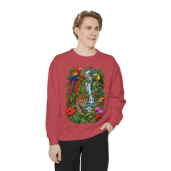 Tropical Jungle Waterfall With Leopard and Parrot Sweatshirt