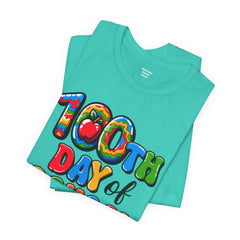 HAPPY 100 DAYS of SCHOOL - Unisex Short Sleeve Tee | Elementary School Holiday, Teacher Apparel, Kids Motivation, Days Checked Off, 100 Days