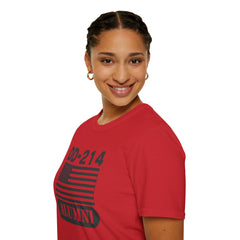 DD-214 Alumni with American Flag  Unisex Softstyle T-Shirt