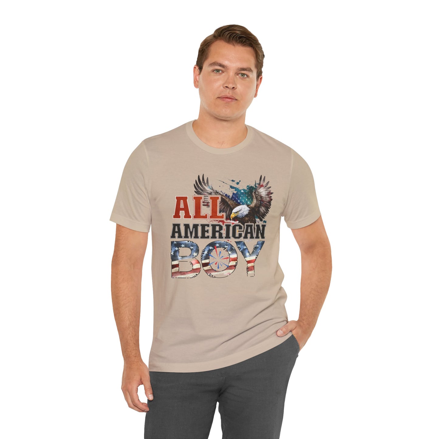 All American Boy With Eagle Graphic, Unisex Jersey Short Sleeve Tee