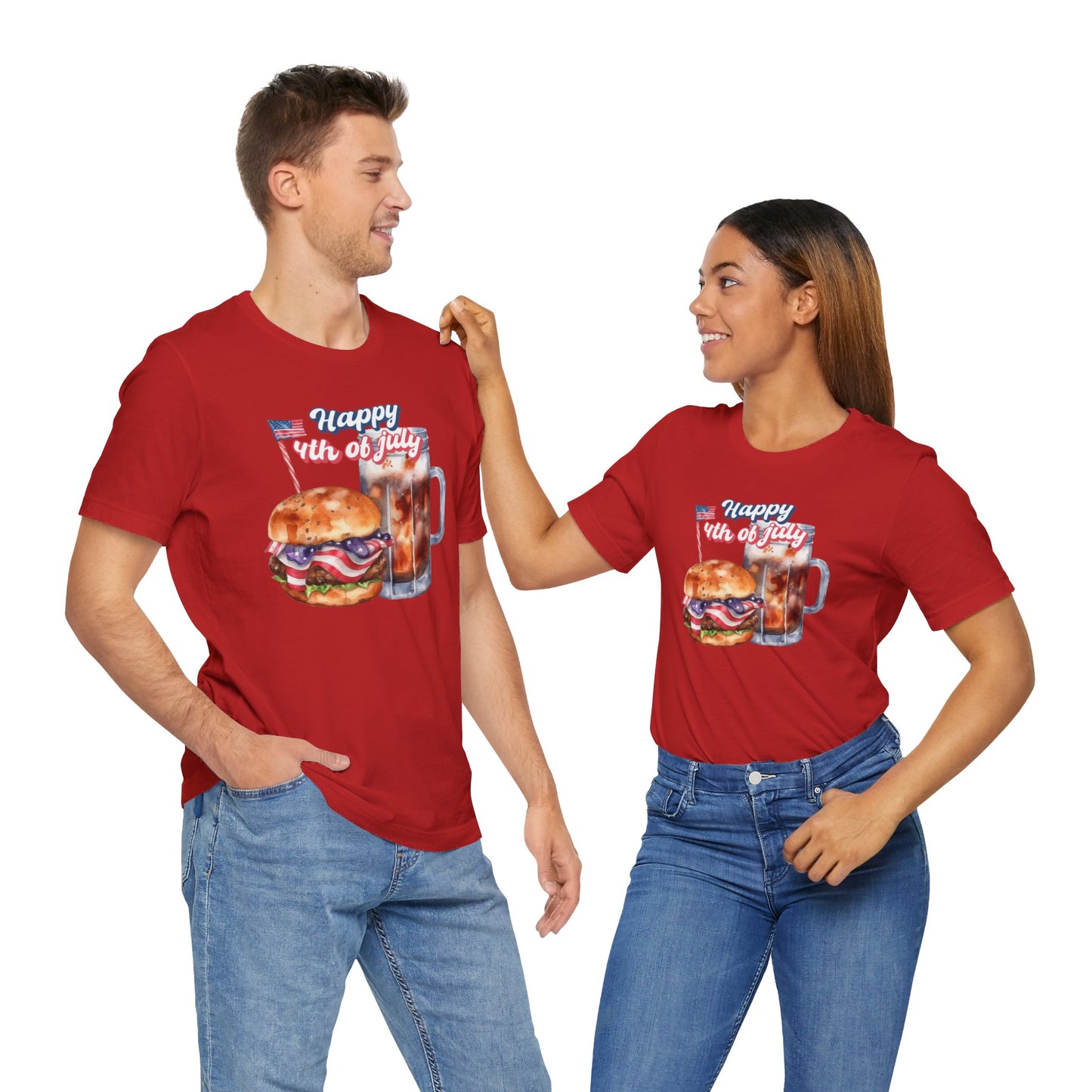 Happy 4th Of July Burger and Mug Graphic, Unisex Jersey Short Sleeve Tee