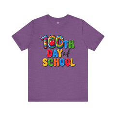 HAPPY 100 DAYS of SCHOOL - Unisex Short Sleeve Tee | Elementary School Holiday, Teacher Apparel, Kids Motivation, Days Checked Off, 100 Days