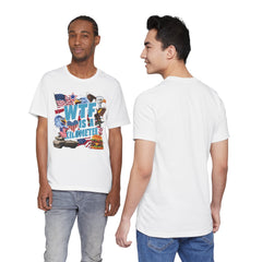 WTF Is A Kilometer? Patriotic Graphic Tee - Funny USA Eagle Burger Design