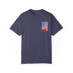 Patriotic Car Graphic Unisex T-Shirt - Vintage American Flag Design