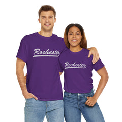 Rochester Unisex Heavy Cotton Tee - Retro Dunder Mifflin Design for Nostalgic Fans