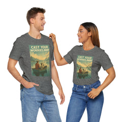 Relaxing Fishing Tee - Cast Your Worries Away, Unisex Casual Shirt, Perfect Gift for Dad, Outdoor Lovers, Fishing Trips, Summer Vibes