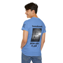USN Periscope view, Submarine Launched Tomahawk Missile with Dolphins Unisex Jersey Short Sleeve Tee