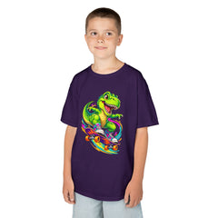 Kids Skateboarding T‑Rex Tee — Neon Dino Skateboard Shirt for Boys & Girls