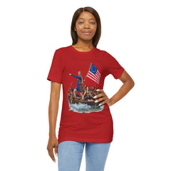 Historical Fever Patriot T‑Shirt — Revolutionary Flag Rowboat Design