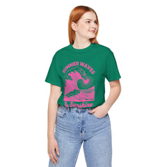 Summer Waves & Sunshine Tee — Retro Pink Surf Graphic T-Shirt