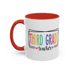 THIRD GRADE TEACHER, Accent Coffee Mug, hearts graphics,present for teacher, educator gift, gift for him, gift for her, teacher appreciation