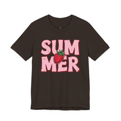 Summer Strawberry T-Shirt — Cute Pink Graphic Tee with Strawberry "SUMMER" Design
