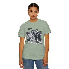 UFO Meets Cowboy Vintage Graphic T-Shirt — Retro Western Alien Tee