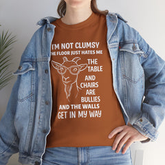 Clumsy Funny Goat Graphic Tee | Unisex Heavy Cotton Tee | Great Gift for Animal Lovers, Birthdays, Casual Wear, Humorous Gifts, Everyday Style