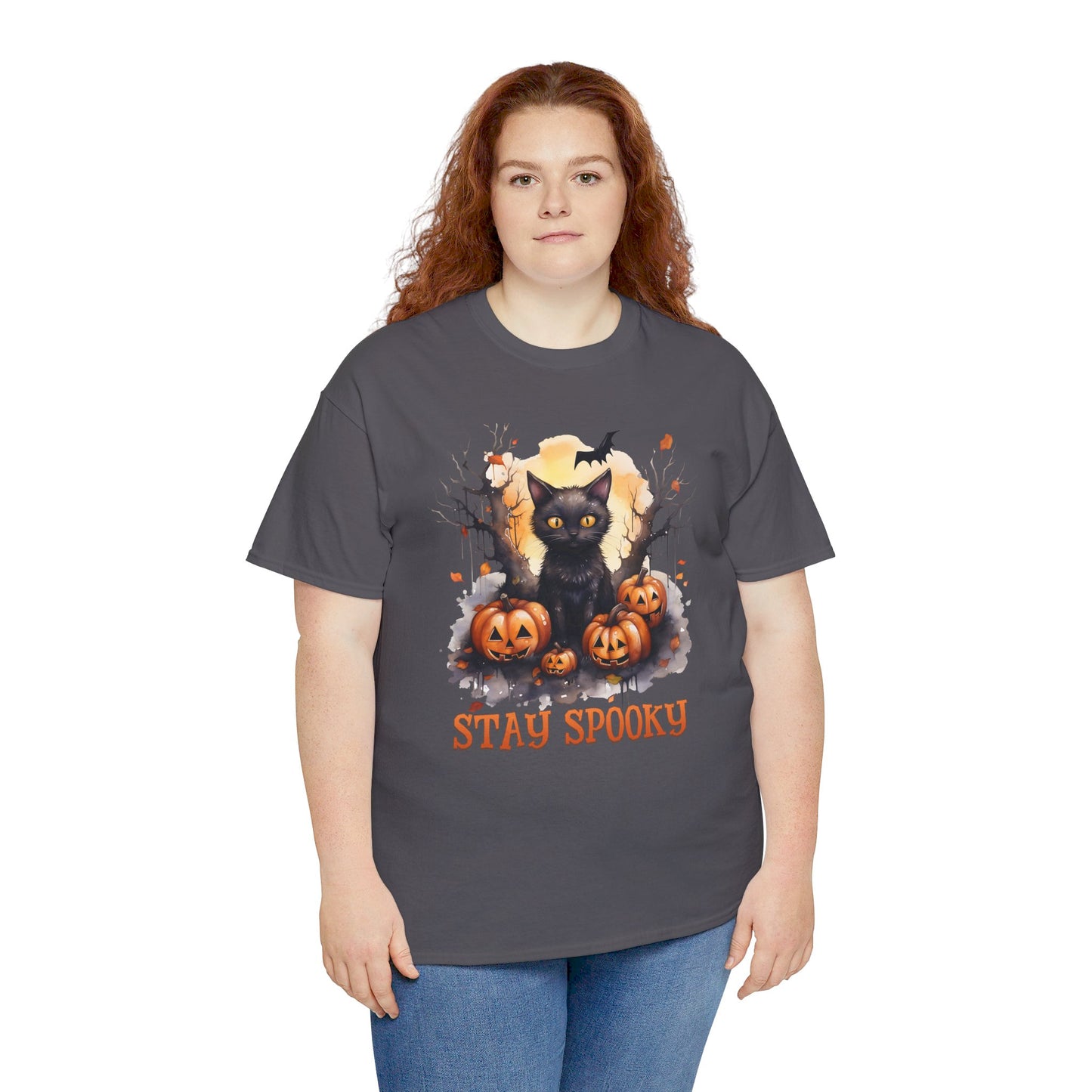 Black Cat And Pumpkin! Graphic Unisex Heavy Cotton Tee