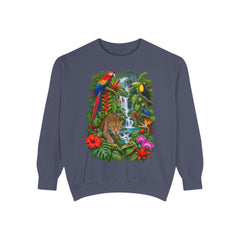 Tropical Jungle Waterfall With Leopard and Parrot Sweatshirt