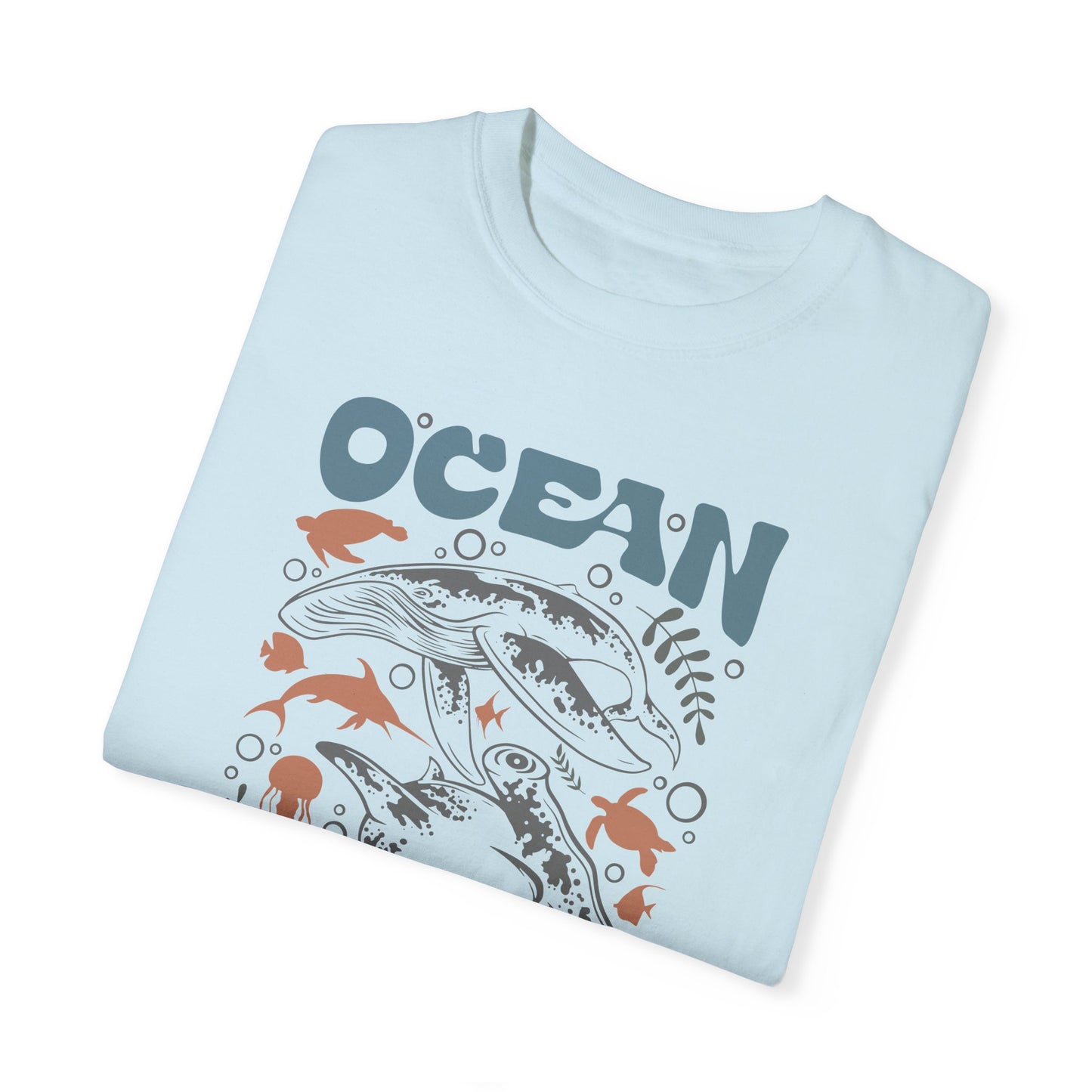 Whales and Dolphins, Ocean Vibes -  Graphic Unisex Garment-Dyed T-shirt