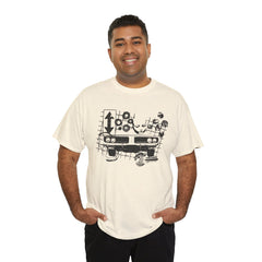 Abstract Retro Racing Car Unisex Heavy Cotton Tee | Perfect for Car Enthusiasts, Father's Day Gift, Casual Wear, Vintage Style, Unique Graphic Shirt