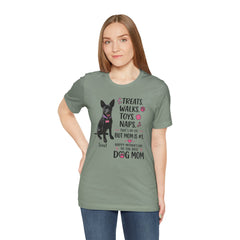 Personalized Your Dog and its name Mother's Day T-Shirt — 'Treats. Walks. Toys. Naps.