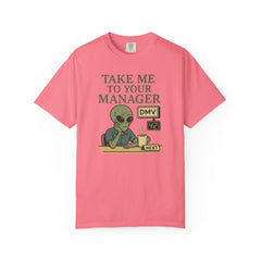 Humorous Alien Manager T-Shirt, Funny Graphic Tee, Unisex Casual Wear, Gift for Work, Quirky T-Shirt, DMV Humor Shirt