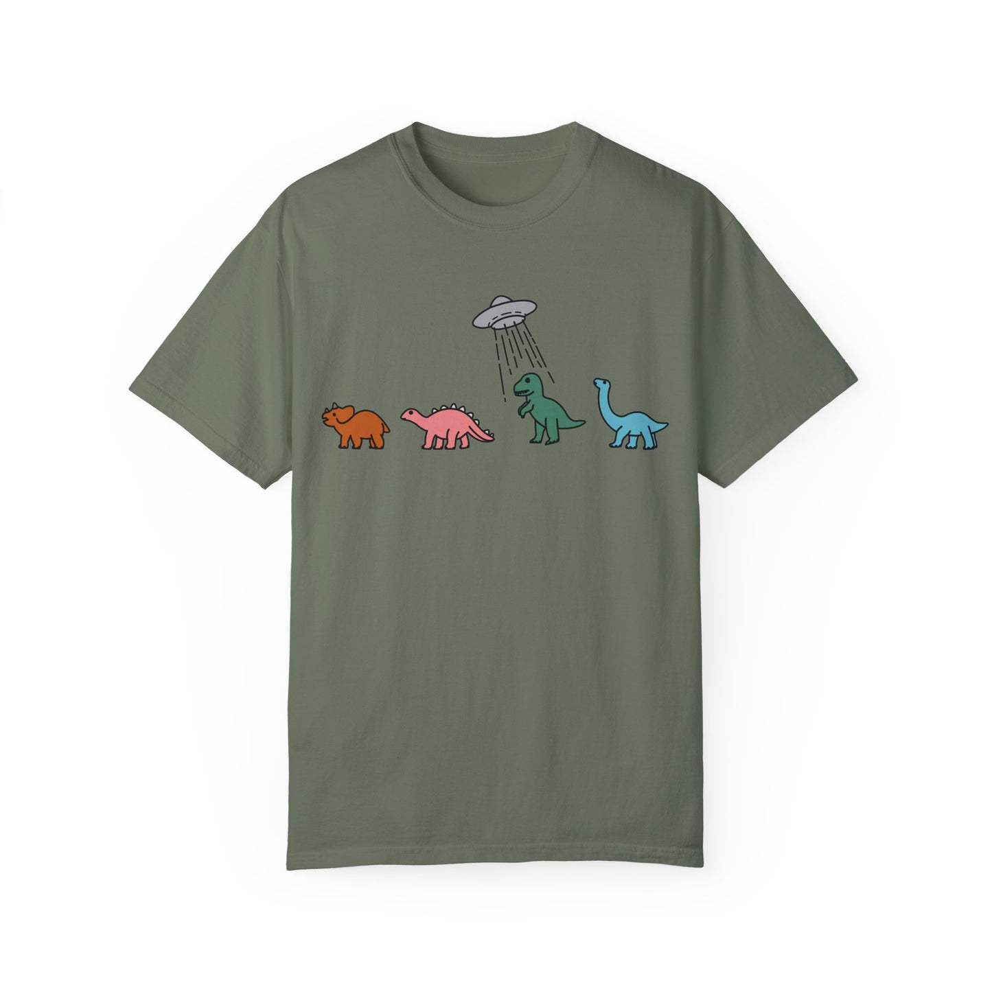 Dinosaur UFO Retro Unisex Garment-Dyed T-shirt