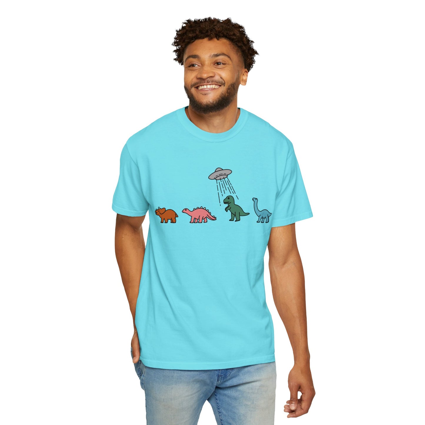 Dinosaur UFO Retro Unisex Garment-Dyed T-shirt